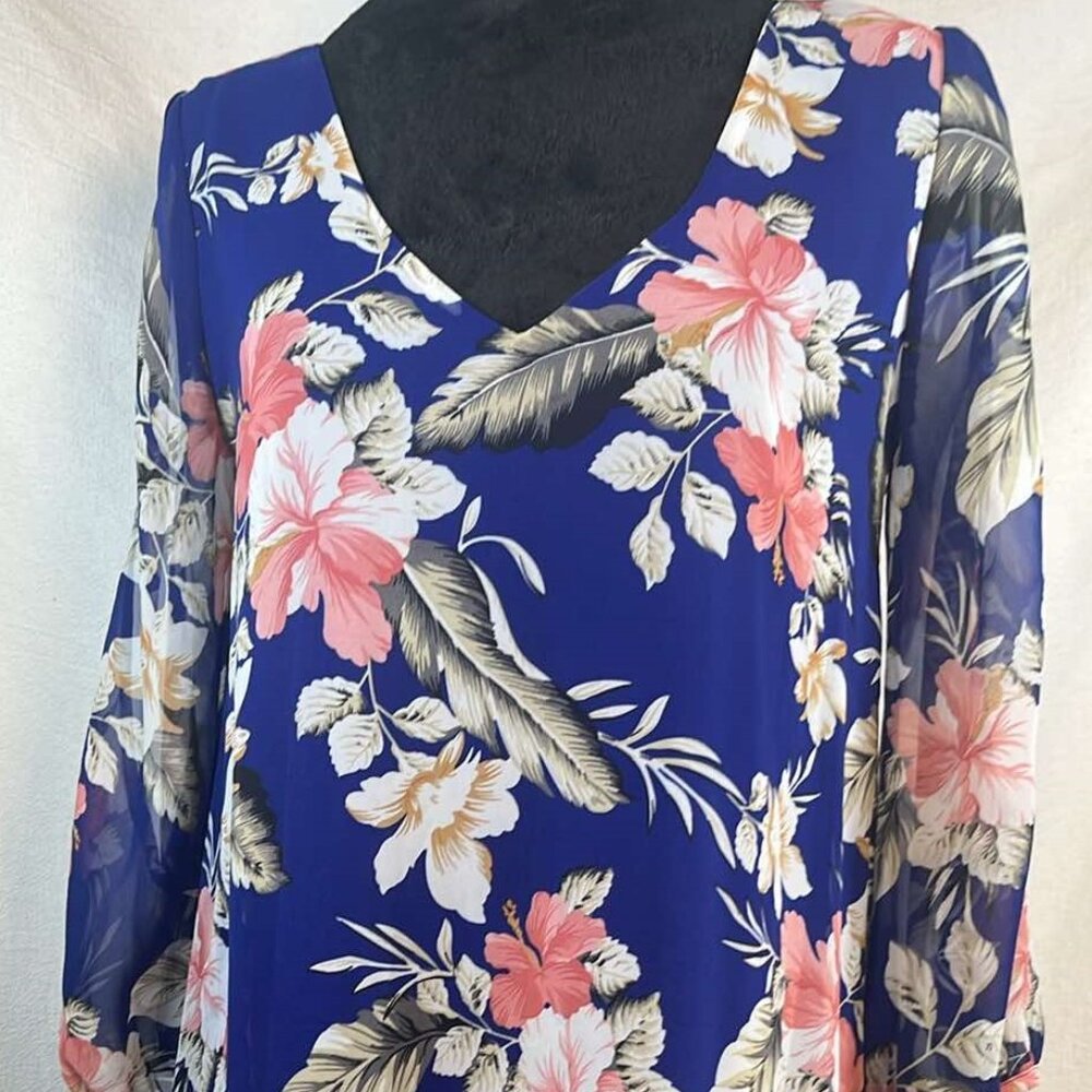 Lulus Navy Floral Split Sleeve Dress Sz Small Wedding Vacation Celebration